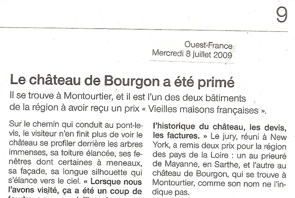 Le château de Bourgon a été primé
